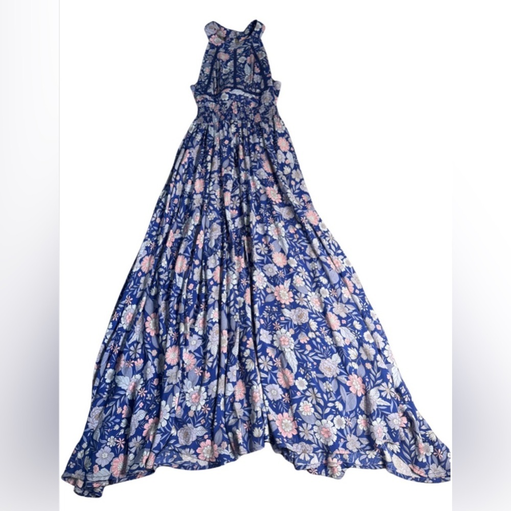 Abel the Label Bluebell Floral Halter Tie Back Full Skirt Maxi Dress - Picture 4 of 15